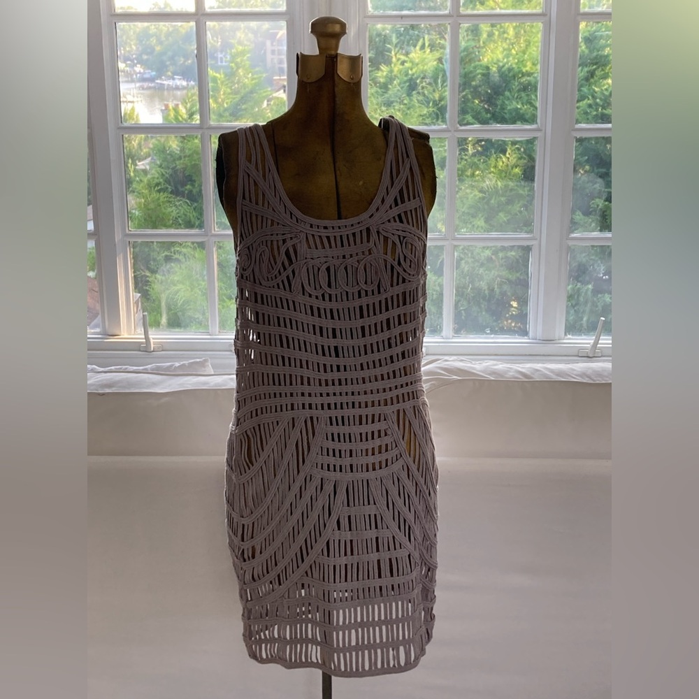 The Addison Story Pale Lavender Open Fretwork Cage Crochet Dress Size Small